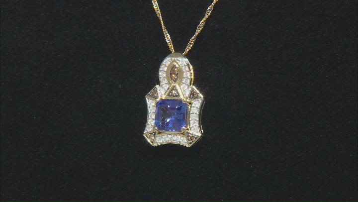 Tanzanite With White And Champagne Diamond 14k Yellow Gold Slide Pendant With 18" Chain 1.80ctw Video Thumbnail