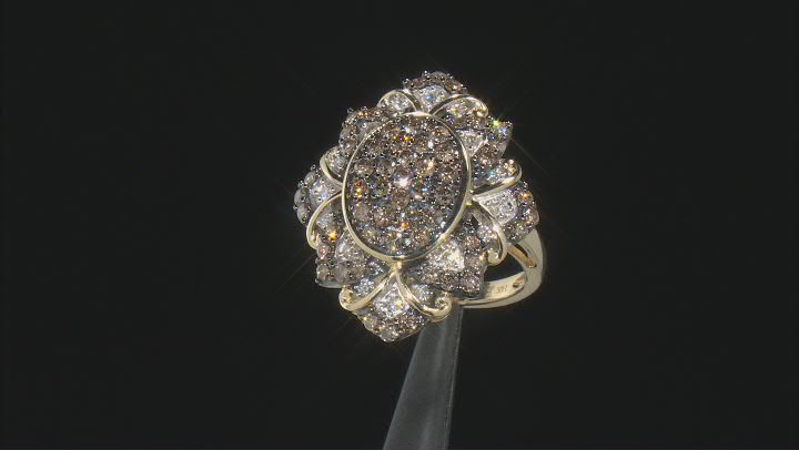 Champagne And White Diamond 14k Yellow Gold Cluster Ring 1.50ctw Video Thumbnail