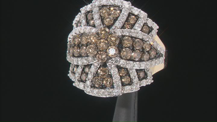 Champagne And White Diamond 14k Yellow Gold Cluster Ring 3.00ctw Video Thumbnail