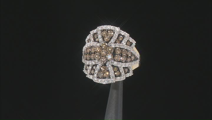 Champagne And White Diamond 14k Yellow Gold Cluster Ring 3.00ctw Video Thumbnail