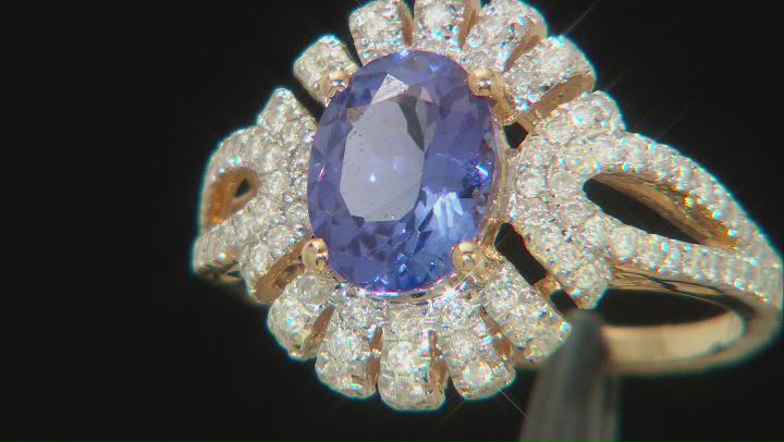 Blue Tanzanite And White Diamond 14k Yellow Gold Center Design Ring 2.45ctw Video Thumbnail