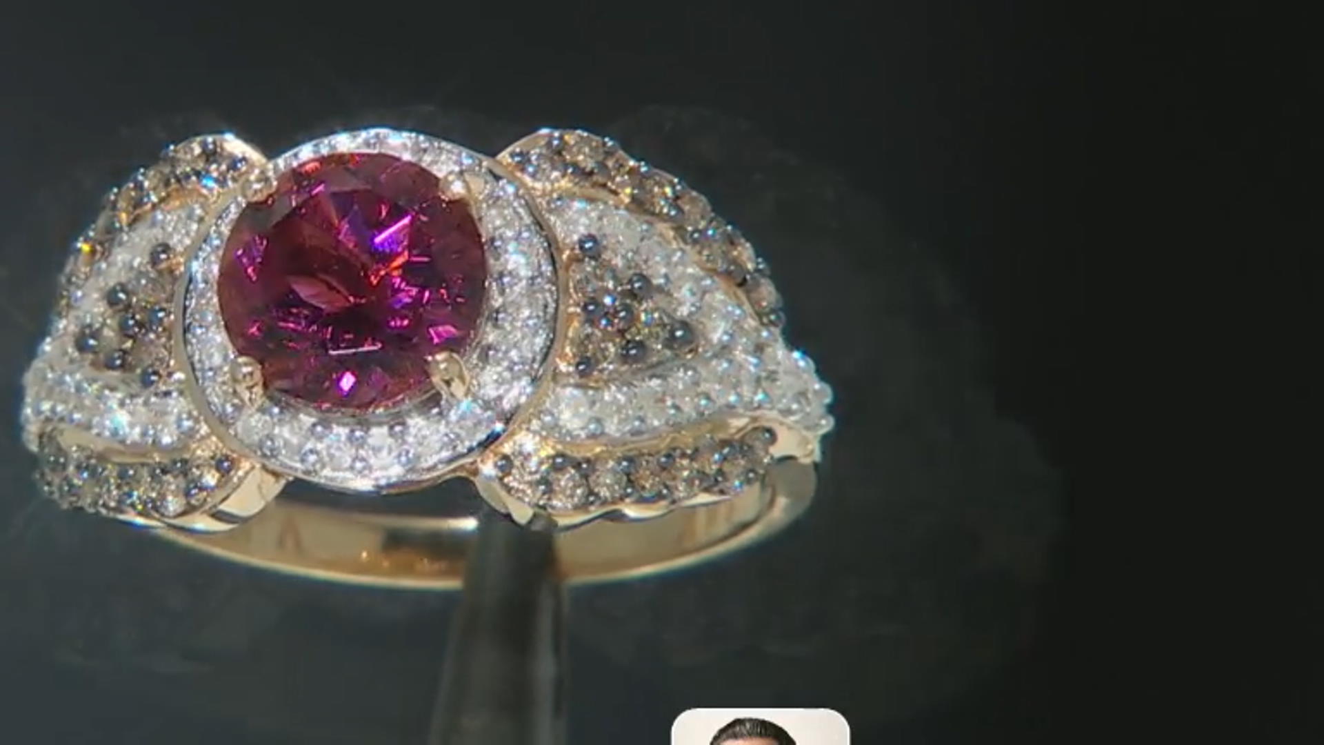 Pink Rubellite With White And Champagne Diamond 14k Yellow Gold Halo Ring 1.77ctw Video Thumbnail