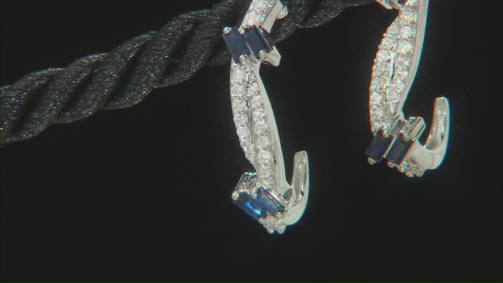 Blue Sapphire And White Diamond Rhodium Over 14K White Gold Bypass Earrings 0.89ctw Video Thumbnail