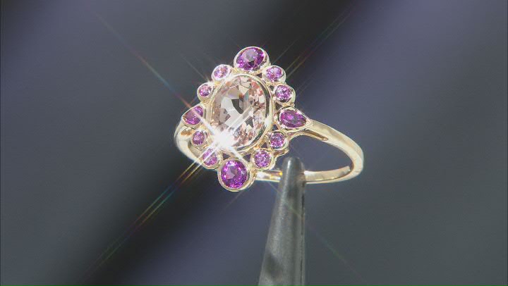 Pink Morganite And Purple Rhodolite 14k Yellow Gold Center Design Ring 1.72ctw Video Thumbnail