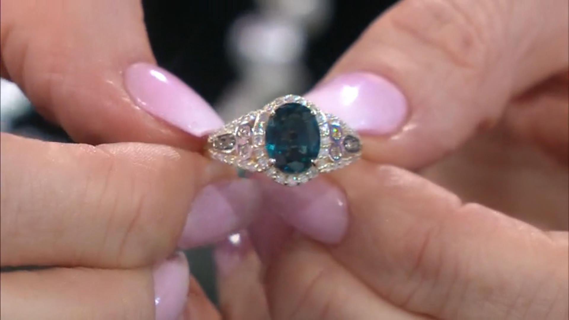 Teal Kyanite With White And Champagne Diamond 14k Yellow Gold Halo Ring 2.81ctw Video Thumbnail