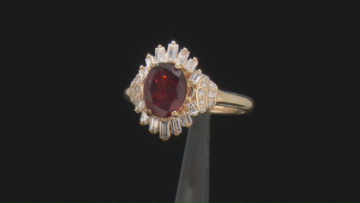 Red Garnet And White Diamond 14k Yellow Gold Center Design Ring 2.30ctw Video Thumbnail