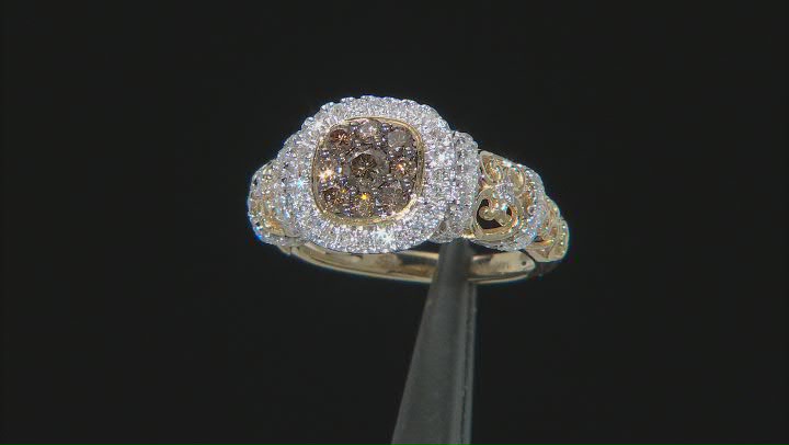 Champagne And White Diamond 14k Yellow Gold Cluster Ring 1.00ctw Video Thumbnail