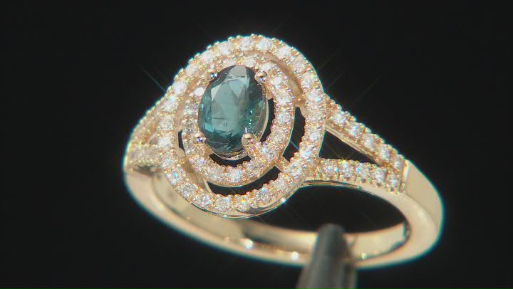 Indicolite Blue Tourmaline And White Diamond 14K Yellow Gold Halo Ring 0.70ctw Video Thumbnail