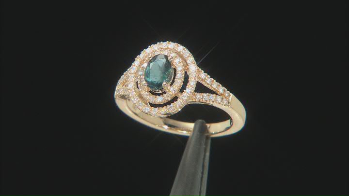 Indicolite Blue Tourmaline And White Diamond 14K Yellow Gold Halo Ring 0.70ctw Video Thumbnail