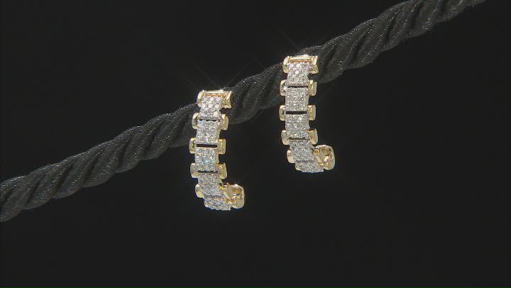 White Diamond 14k Yellow Gold J-Hoop Earrings 0.50ctw Video Thumbnail