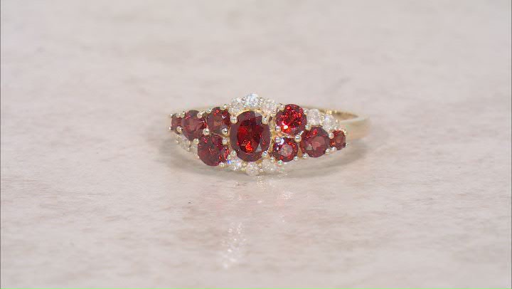 Red Garnet And White Diamond 14k Yellow Gold Cluster Band Ring 1.22ctw Video Thumbnail