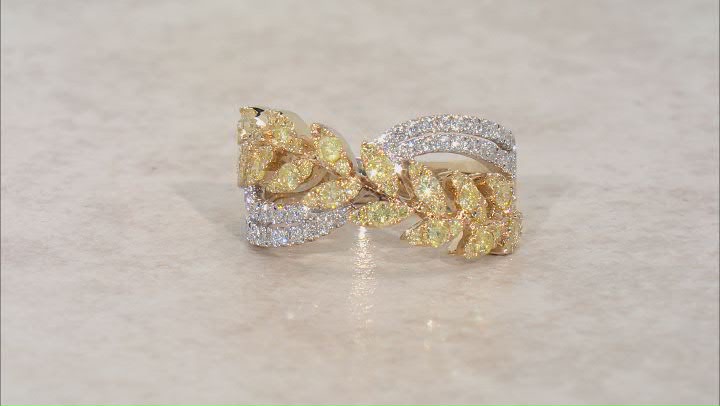 Round Natural Yellow And White Diamond 14k Yellow Gold Crossover Band Ring 0.95ctw Video Thumbnail
