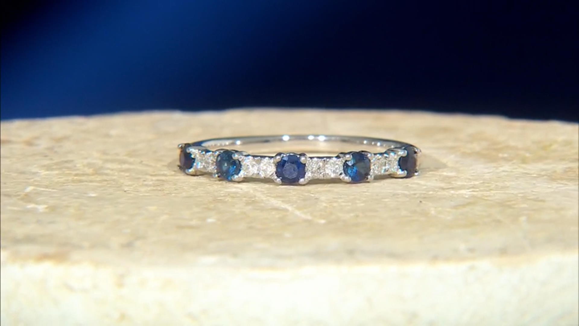Blue Sapphire And White Diamond 14k White Gold Band Ring 0.64ctw Video Thumbnail