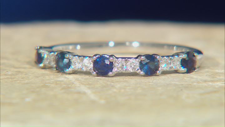 Blue Sapphire And White Diamond 14k White Gold Band Ring 0.64ctw Video Thumbnail