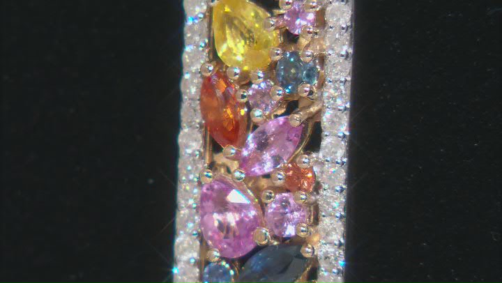 Multi-Color Sapphire And White Diamond 14k Yellow Gold Pendant 1.24ctw Video Thumbnail