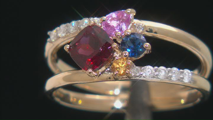 Rhodolite Garnet, Sapphire And Diamond 14k Yellow Gold Band Ring 1.16ctw Video Thumbnail