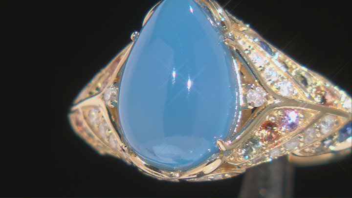Blue Chalcedony With Multi-Color Sapphire And White Diamond Ring 0.54ctw Video Thumbnail