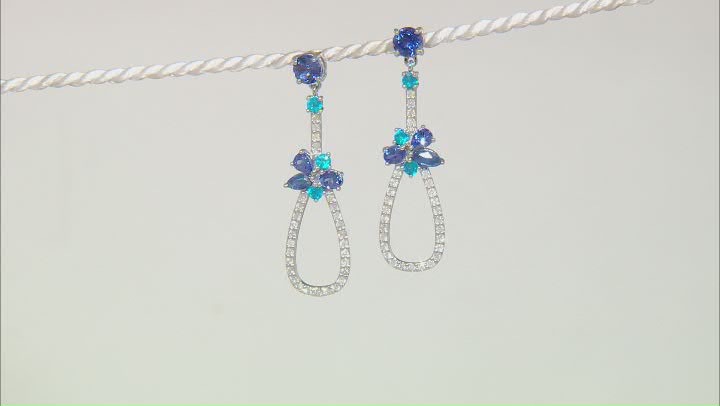 Tanzanite, White Diamond, Blue Neon Apatite And Blue Kyanite 14k White Gold Dangle Earrings 2.85ctw Video Thumbnail