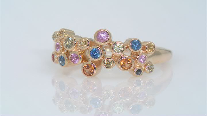 Multi-Color Sapphire 14k Yellow Gold Band Ring 0.42ctw Video Thumbnail