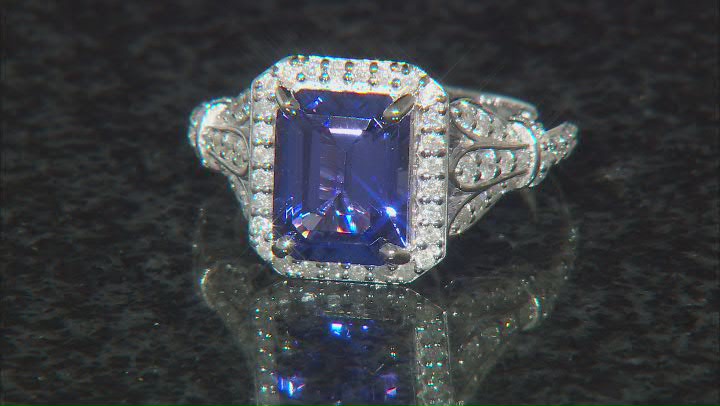 Tanzanite And White Diamond 14k White Gold Halo Ring 4.17ctw Video Thumbnail
