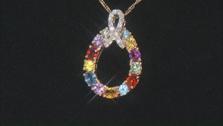 Multi-Color Sapphire And White Diamond 14k Yellow Gold Slide Pendant With 18" Chain 1.86ctw Video Thumbnail