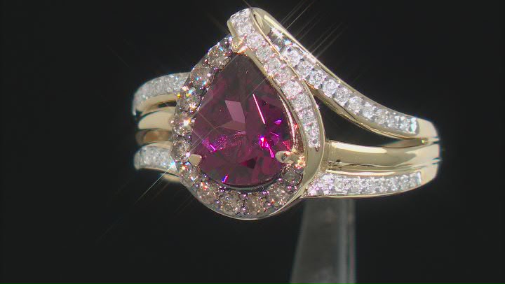 Rhodolite With Champagne And White Diamond 14k Yellow Gold Center Design Ring 2.16ctw Video Thumbnail