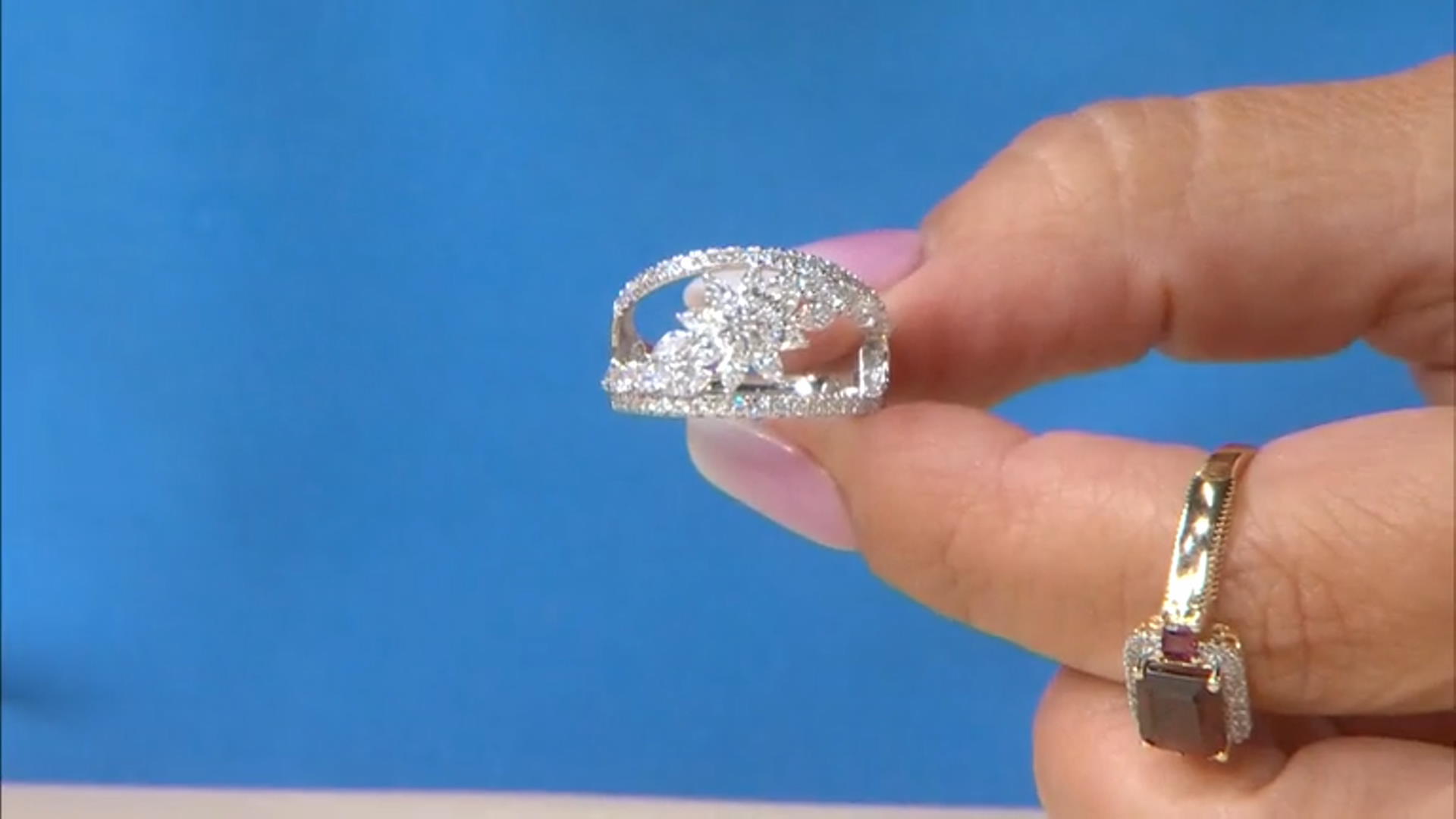 White Diamond Rhodium Over 14k White Gold Open Design Ring 1.25ctw Video Thumbnail