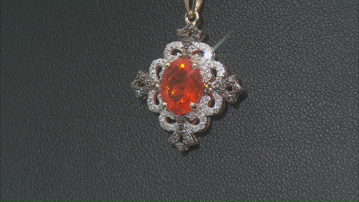 Mexican Fire Opal, Champagne And White Diamond 14k Yellow Gold Pendant With 18" Chain 1.36ctw Video Thumbnail