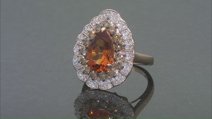 Madeira Citrine With Champagne And White Diamond 14k Yellow Gold Halo Ring 4.25ctw Video Thumbnail