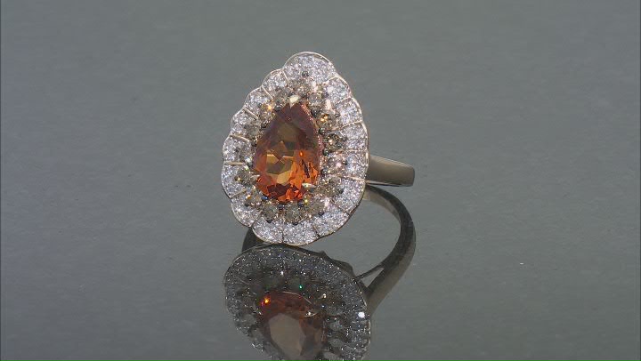 Madeira Citrine With Champagne And White Diamond 14k Yellow Gold Halo Ring 4.25ctw Video Thumbnail