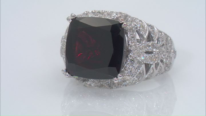 Rhodolite Garnet And White Diamond 14k White Gold Center Design Ring 8.75ctw Video Thumbnail
