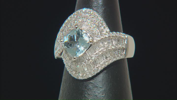 Aquamarine And White Diamond 14k White Gold Center Design Ring 2.96ctw Video Thumbnail