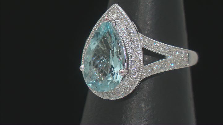 Aquamarine And Round White Diamond 14k White Gold Halo Ring 3.25ctw Video Thumbnail