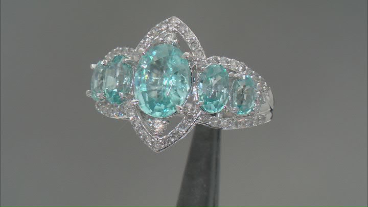 Blue Zircon And White Diamond 14k White Gold Center Design Ring 5.22ctw Video Thumbnail