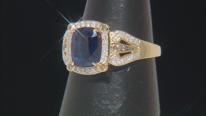 Blue Kyanite With White And Champagne Diamond 14k Yellow Gold Center Design Ring 2.70ctw Video Thumbnail