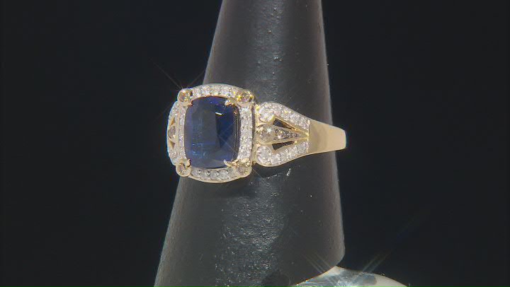 Blue Kyanite With White And Champagne Diamond 14k Yellow Gold Center Design Ring 2.70ctw Video Thumbnail