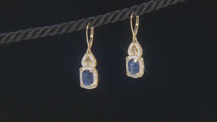 Blue Kyanite With White And Champagne Diamond 14k Yellow Gold Center Design Earrings 3.43ctw Video Thumbnail