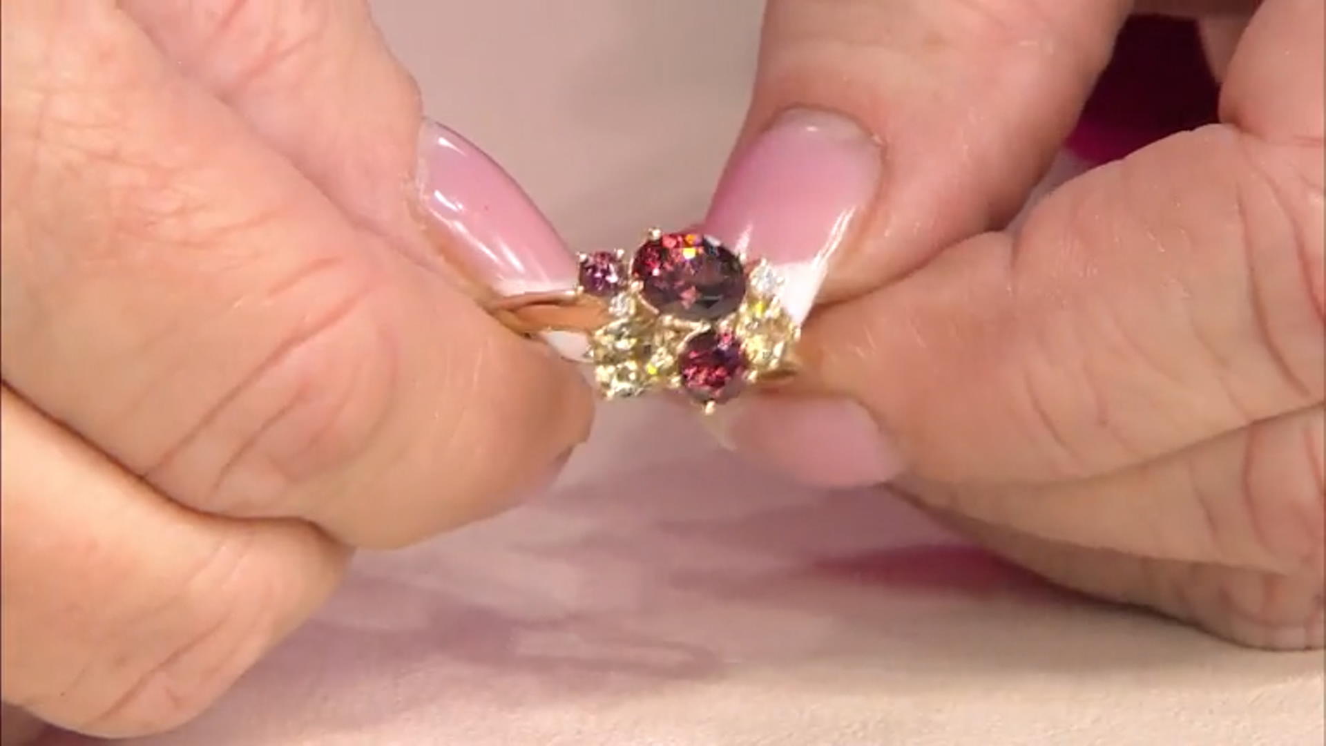 Red And Yellow Zircon With White Diamond 14k Yellow Gold Cluster Ring 4.53ctw Video Thumbnail