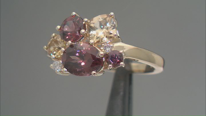 Red And Yellow Zircon With White Diamond 14k Yellow Gold Cluster Ring 4.53ctw Video Thumbnail