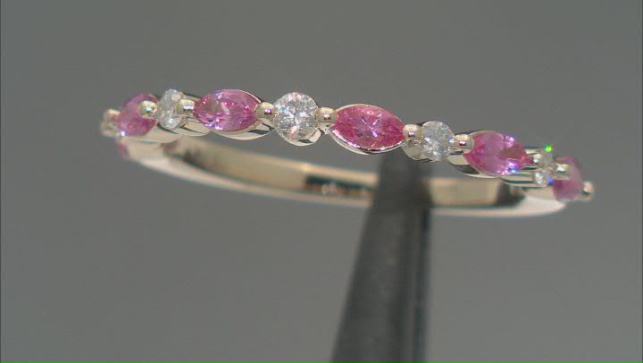 Pink Spinel And White Diamond 14k Yellow Gold Band Ring 0.71ctw Video Thumbnail