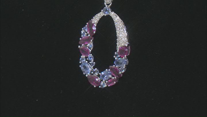 Rhodolite And Tanzanite With Iolite and White Diamond 14k White Gold Pendant And Chain 2.33ctw Video Thumbnail