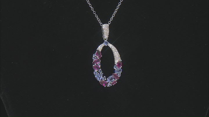 Rhodolite And Tanzanite With Iolite and White Diamond 14k White Gold Pendant And Chain 2.33ctw Video Thumbnail