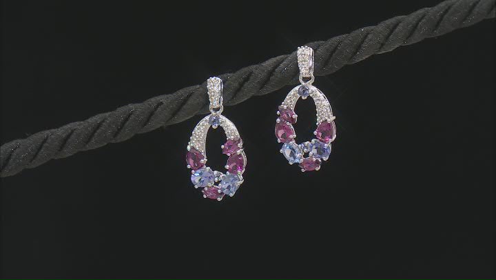 Rhodolite And Tanzanite With Iolite and White Diamond 14k White Gold Pendant Earrings 2.27ctw Video Thumbnail