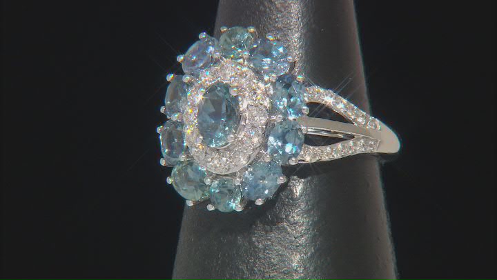Blue Montana Sapphire and White Diamond 14k White Gold Halo Ring 2.56ctw. Video Thumbnail