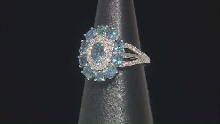 Blue Montana Sapphire and White Diamond 14k White Gold Halo Ring 2.56ctw. Video Thumbnail