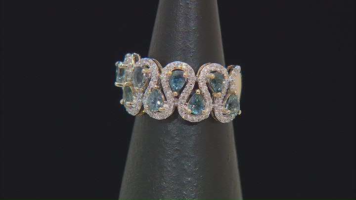 Blue Montana Sapphire and White Diamond 14k Yellow Gold Ring 1.74ctw. Video Thumbnail