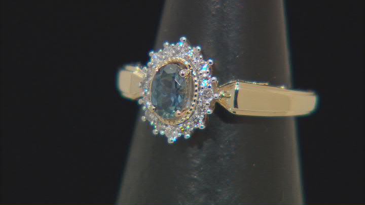 Blue Montana Sapphire and White Diamond 14k Yellow Gold Halo Ring .69ctw. Video Thumbnail