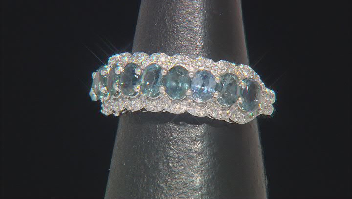 Blue Montana Sapphire and White Diamond 14k White Gold Band Ring 1.97ctw. Video Thumbnail