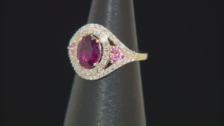 Rhodolite And Pink Spinel With White Diamond 14k Yellow Gold Halo Ring 2.45ctw. Video Thumbnail