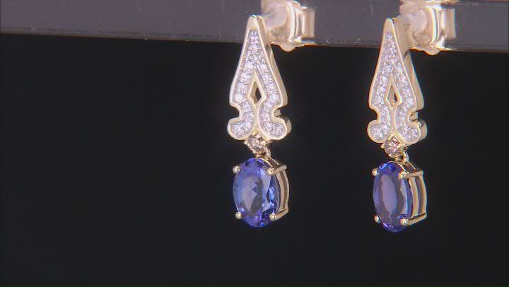 Tanzanite With White And Champagne Diamond 14k Yellow Gold Earrings 2.22ctw Video Thumbnail